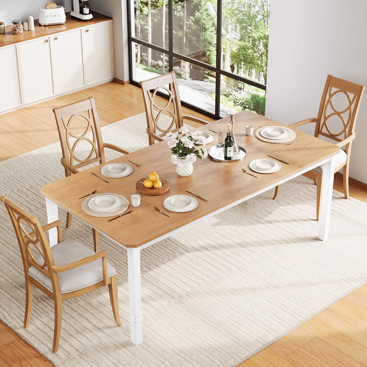 Ataucjin 78.7" Farmhouse Dining Table for 6-8 People - Rustic Industrial Kitchen Table with Sturdy Metal Frame & Chamfered Corners for Dining Room, Breakfast Nook, Small Space.table only