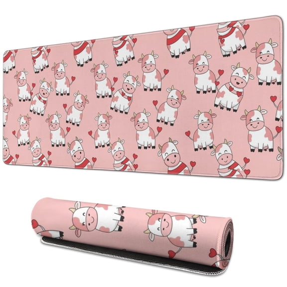 Long Mouse Pads for Desk,Pink Cow Sweater Pattern Desk Mats on Top Of Desks, Desk Mouse Pad Extra Large with 3mm Non-Slip Base and Stitched Edge for Gaming,Office,Work,Home 31.5"x11.8"