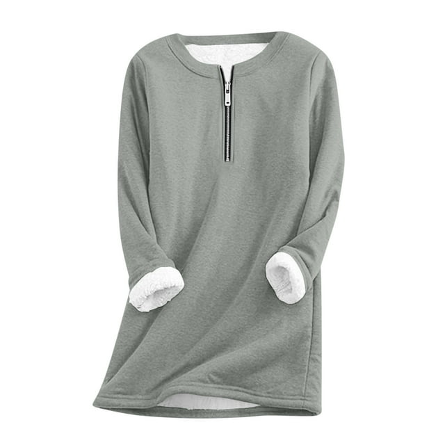 Vêtements d'Automne pour Femmes Veste Chaude en Laine d'Agneau à Manches Longues Col Rond Demi-Fermeture à Glissière