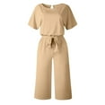 thumbnail image 4 of hotojiny Jumpsuits for Women Short Sleeve Wide Leg Capri Pants Romper Crew Neck High Waist Belted Dressy Jumpsuit Outfits, 4 of 5