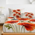 thumbnail image 6 of Cal.King Size Fitted Sheet Set - Spring Floral 3 Piece Bedding Sets 16" Deep Pocket Fitted Sheet with 2 Pillowcases, Red Poppy Flower Plants Wood Grain Beige Brushed Microfiber Hotel Bed Sheets, 6 of 9