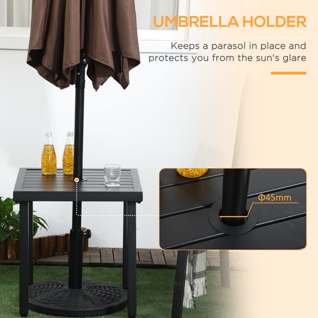 Sturdy Black Rattan Coffee Table with Umbrella Hole for Patio or Garden