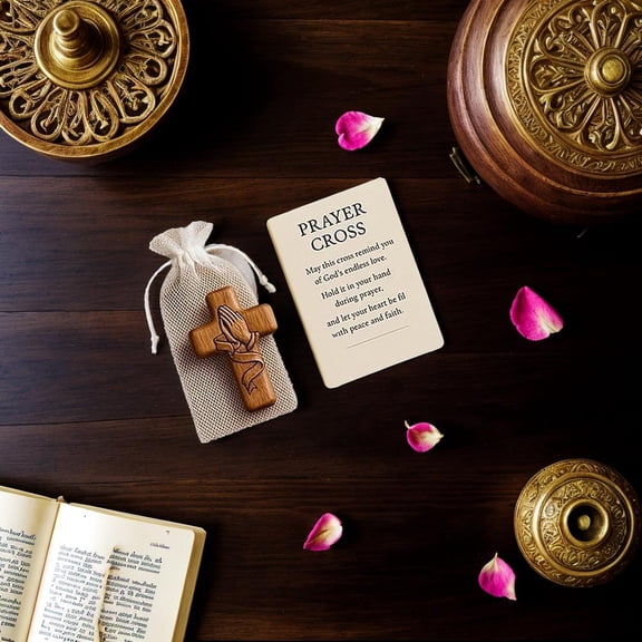 NOVELAR Pocket-Sized Resin Cross with Prayer Hands, 1.57 x 2.36 inches, Portable Source of Peace and Devotional Focus, A Cherished Companion for Prayer and Times of Encouragement