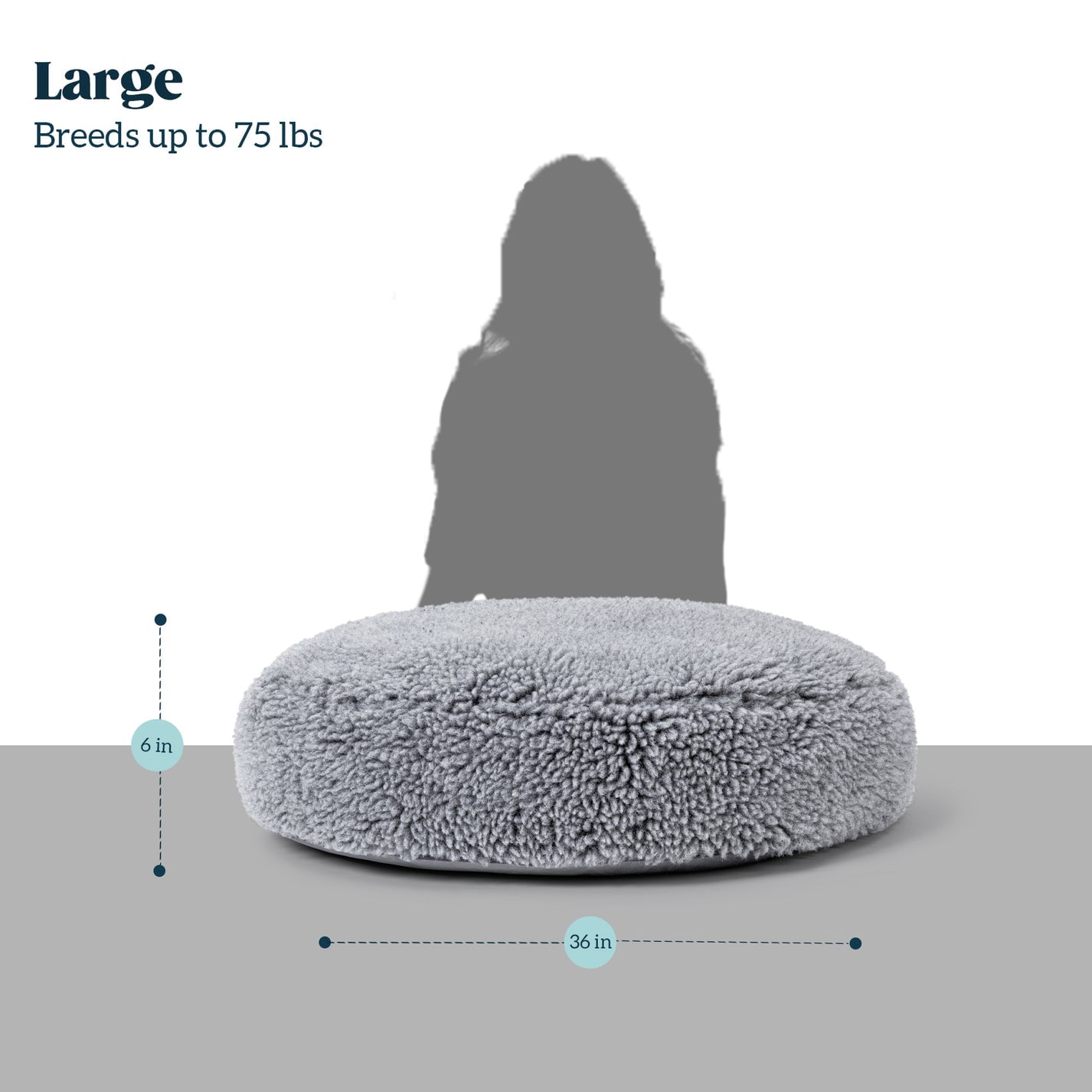 Pelzin Stoutwool Indestructible Dog Bed - Round Chew Proof Dog Pad - Fluffy Pillow Bed for Aggressive Chewers - Durable - Washable - Ideal for Large Dog Breeds - 36", Charcoal