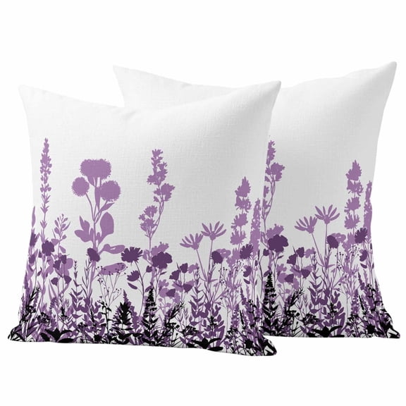 2 Pack Outdoor Waterproof Throw Pillow Covers,Purple Gradient Flower Leaves on White Decorative Square Patio Pillowcases for Chair Couch Sofa 16x16in