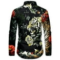 thumbnail image 4 of Men Shirts Tiger Floral Printed Long Sleeve Button Down Collared Tops Slim Fit Party Free Hawaiian Shirt for Men Black L, 4 of 5