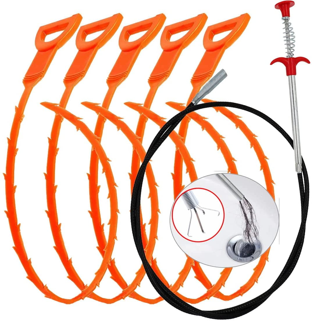 1pc Orange Drain Clog Removal Tool, Drain Snake Hair Catcher For Sink,  Bathtub, Shower