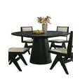 thumbnail image 3 of Black Round Dining Table 59" - Modern Metal &amp; Rubberwood Pedestal Base Dining Room Furniture. Seats 4, Contemporary Design. Oak Veneer Top., 3 of 6