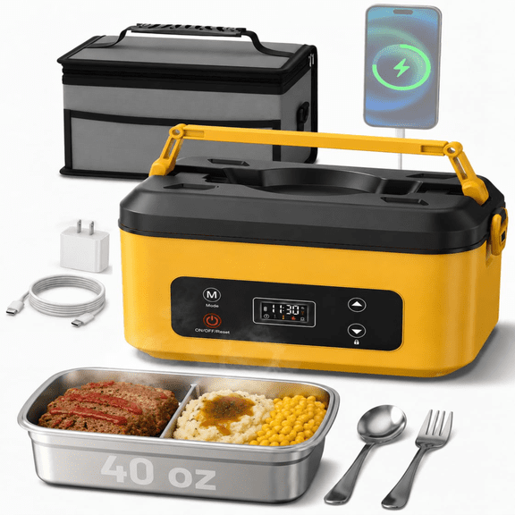 Taskstar Cordless Heated Lunch Box, 5 Cups Electric Lunch Box for Adult,Battery Powered with Scheduled Heating Timer, Portable Lunch Box for Work,Outdoor,Travel
