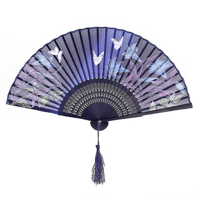 Abanico de mano plegable de bambú ahuecado para mujer con borla, regalo de fiesta de boda (lirio de mariposa)