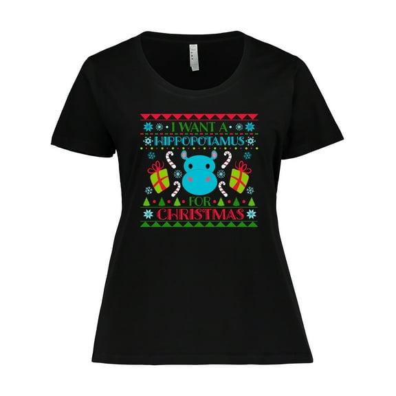 Inktastic I Want a Hippopotamus for Christmas Cute Ugly Sweater Women's Plus Size T-Shirt