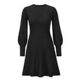 thumbnail image 5 of Bishop Sleeve Flared Knit Dress, Black, Medium, 5 of 5
