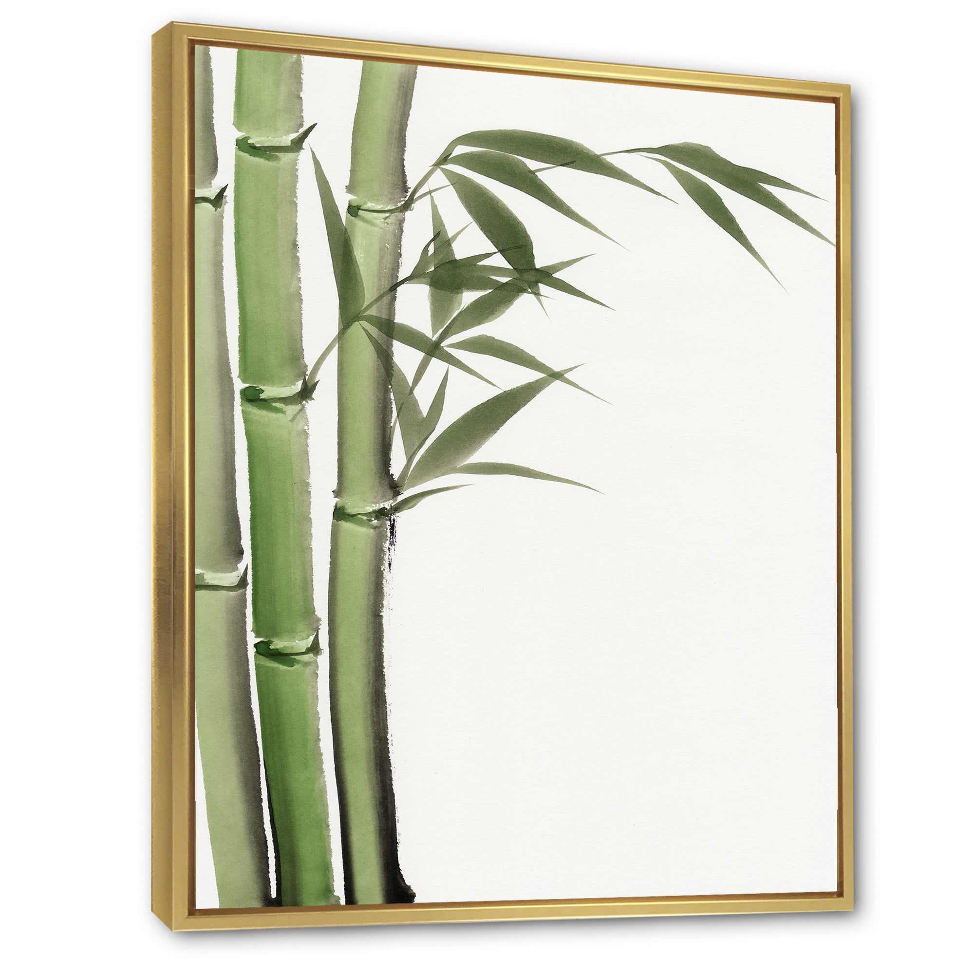 Designart 'Detail of Dark Green Bamboo and Leaves IV' Traditional Framed Canvas Wall Art Print