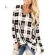 thumbnail image 5 of Sonducket Camiseta de mujer Camiseta suelta de manga larga Blusa larga Top de cuello en V de otoño Prendas para la parte del cuerpo Tela escocesa de albaricoque L, 5 of 6