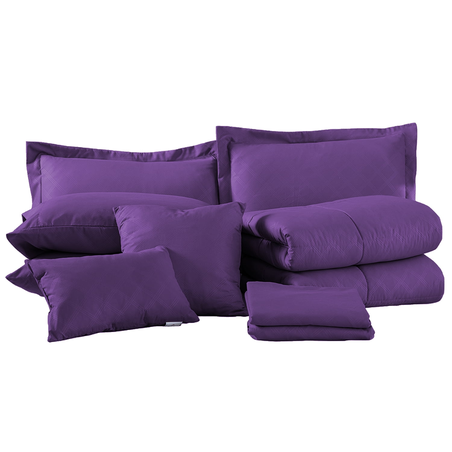 10 Pieces Bed in a Bag Bedding Comforter Set,Quilted Diamond Pattern, King,Purple