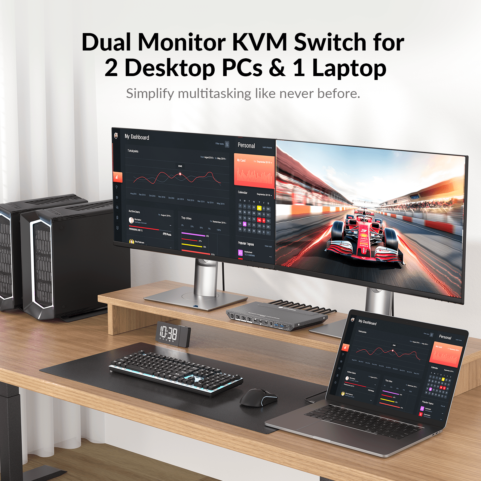 AV Access Docking Station KVM Switch 1 Laptop & 2 Desktop PCs, Dual 4K@60Hz Monitors, EDID Emulation, 100W USB C Charging, Gigabit Ethernet,High Refresh Rates,Ideal for Gaming, Office & Creative Work