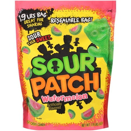 Sour Bubble Gum - (2 Pack) Sour Patch Kids, Watermelon Soft and Chewy Candy, 1.9 Lb