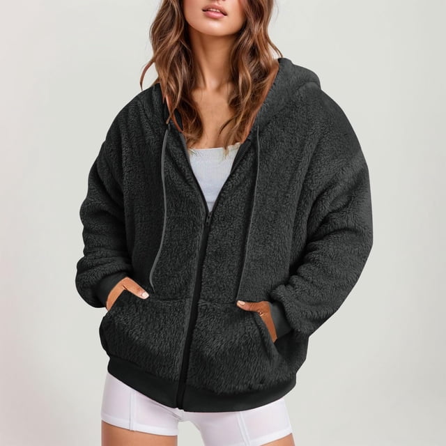 LOVZFMLL Vestes pour Femmes Mode Chandail à Fermeture Éclair Col en V Manches Longues Blouse à Capuche Chandail en Molleton