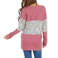 thumbnail image 4 of YWDJ Womens Tops Dressy Fashion Womens Popular Splicing Sequin V-Neck Casual Long Sleeve Tops Pink M, 4 of 9