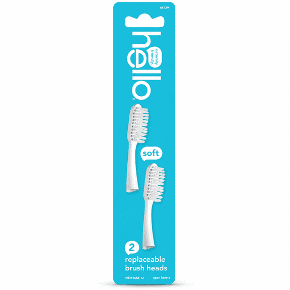 Hello Replaceable Brush Heads, Soft, 2 Pack