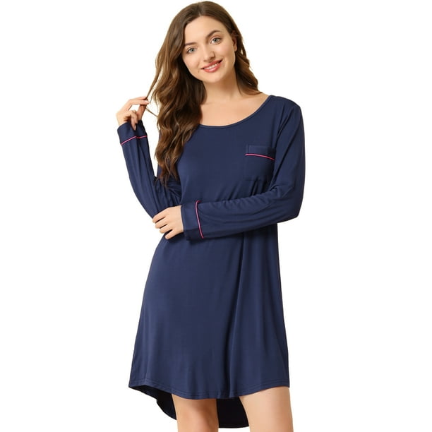 Pijama para Mujer Allegra K Cuello Redondo Manga Larga Suave Púrpura S