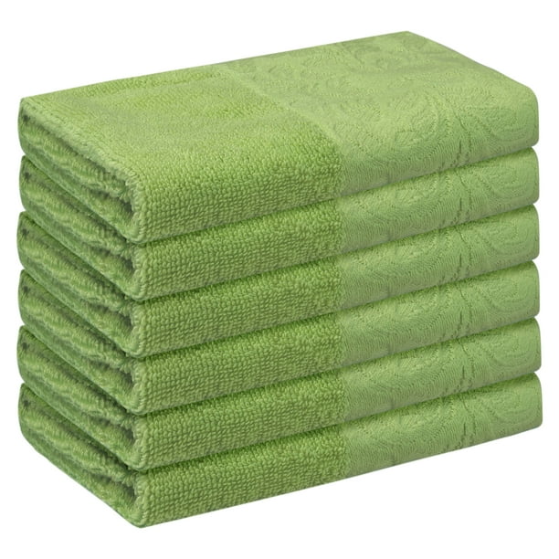 REGALWOVEN 6 Paquete de Toallas de Mano de Algodón, Toalla de Cara Impresa, Toallas Absorbentes y Cómodas para Baño, Hotel, Gimnasio Verde 13" x 13"