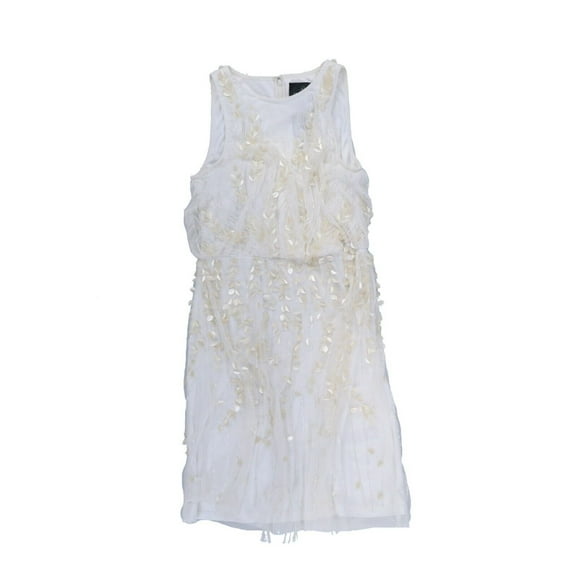 Adrianna Papell Blouson Dress Embellished Sleeveless Short Zip Up Ivory 2 New