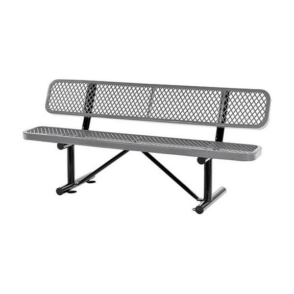 Global Industrial 72"L Expanded Metal Mesh Bench w/Back Rest, Gray