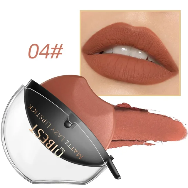 Heallor QIBEST lápiz labial en forma de labios, maquillaje perezoso, terciopelo mate, hidratante, brillo de labios, resistente al agua, antiadherente, Copa larga