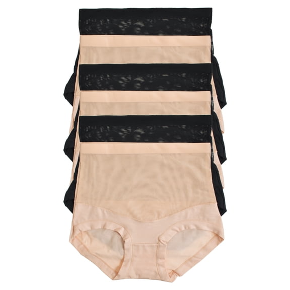 Angelina Cotton High Waist Briefs with Light Control Mesh Waist (6-Pack)