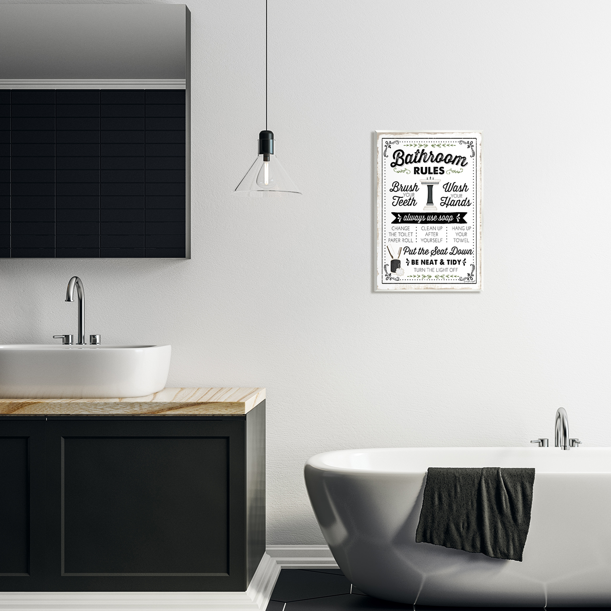 Stupell Industries Bathroom Rules Vintage List Typography Painting Unframed Art Print Wall Art