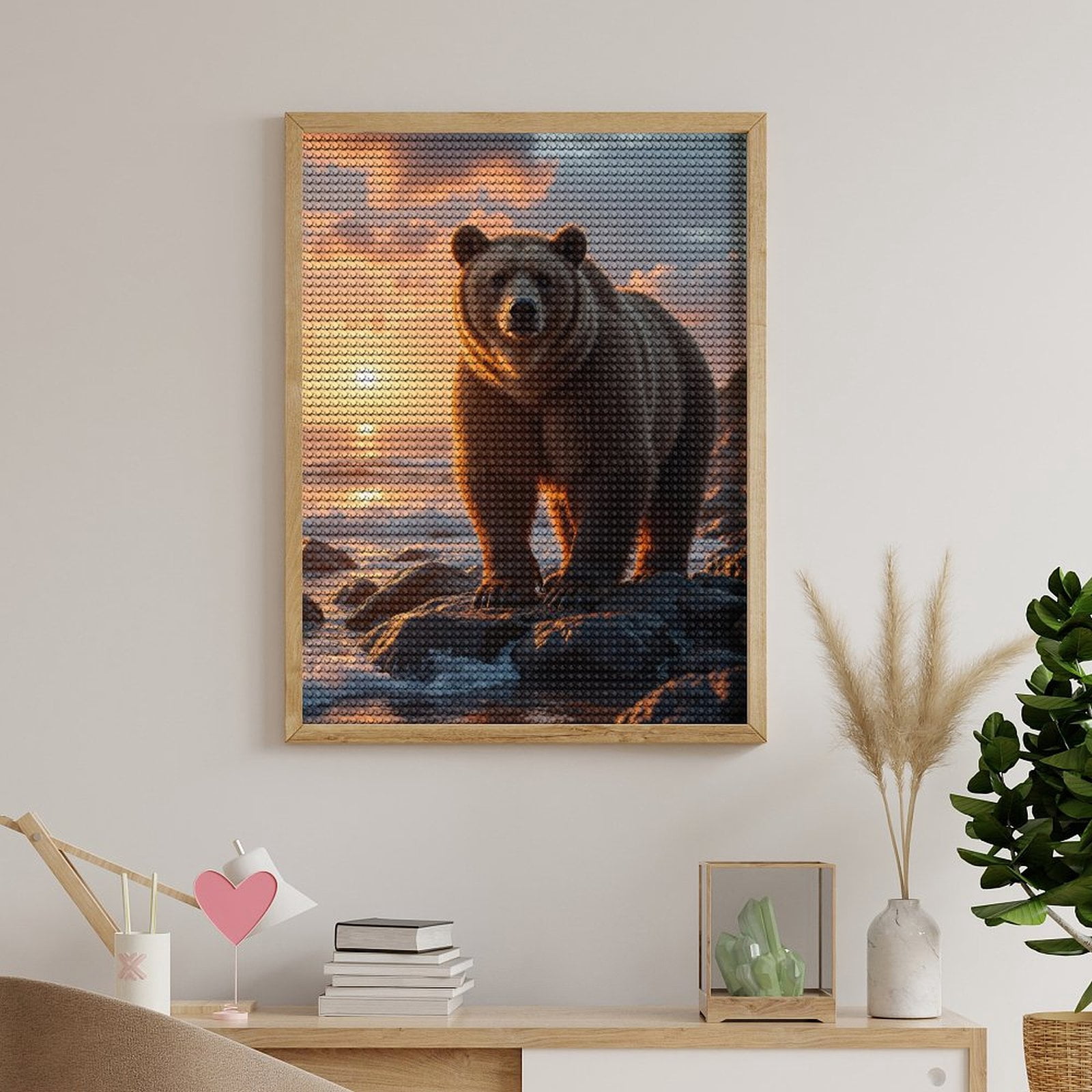 Diamond Art Kits for Adults - Bear Sunset Ocean Rocks Scene 5d Diamond Painting for Adults, Diamond Art for Adults Beginners, Frameless Diamond Painting Kits for Adults for Home Wall Decor
