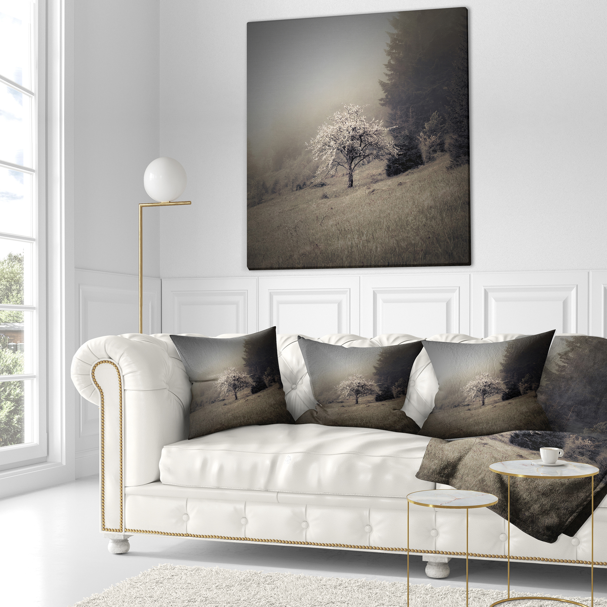 Designart Apple Tree Vintage Style - Landscape Photo Throw Pillow - 18x18