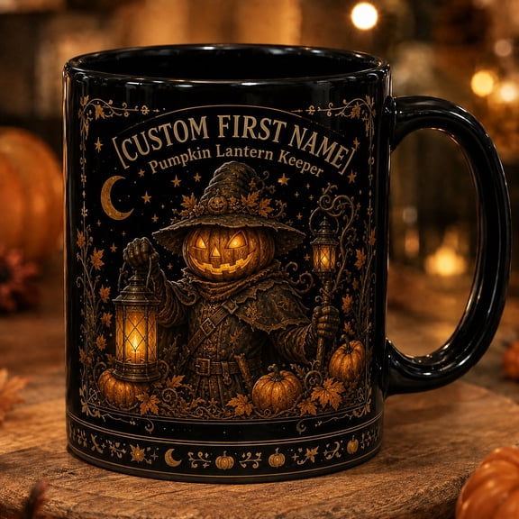 Coffee Mug Custom Pumpkin Lantern Keeper Personalized Morning Drink Cup for Halloween Fans