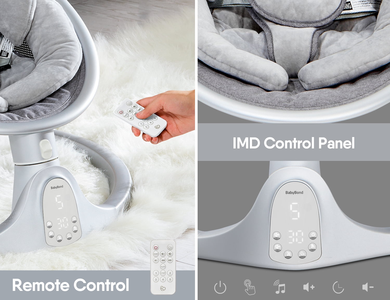Baby Swing for Infants, Portable Swing for Baby Boy Girl,Remote Control Indoor Baby Rocker with 5 Sway Speeds,1 Seat Positions,10 Music and Bluetooth