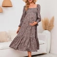 thumbnail image 4 of Odeerbi Maternity Women's Pregnant Long Dress 2025 Casual Erogenous Trendy Small Floral Printing Chiffon Dress Square Collar Long Sleeve Dress Yellow, 4 of 6