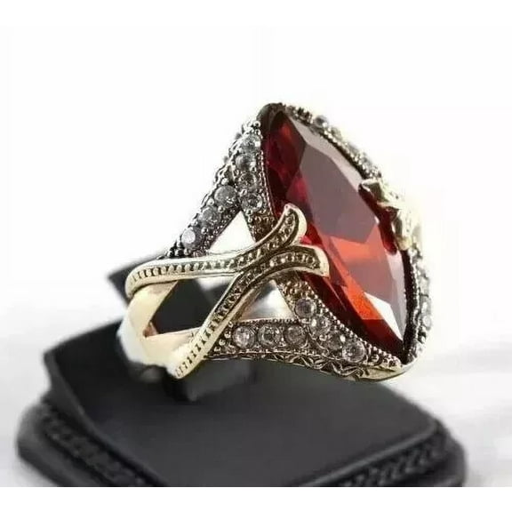 4Ct Marquise Cut Lab Created Red Garnet Engagement Ring 14K Yellow Gold Plated