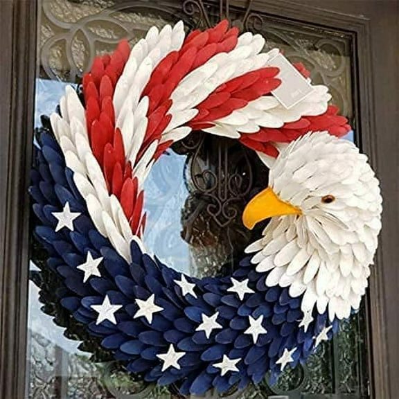 Amazingfashion Decorative Patriotic American Flag Fourth of July Wreath, Fake Flowers Blue