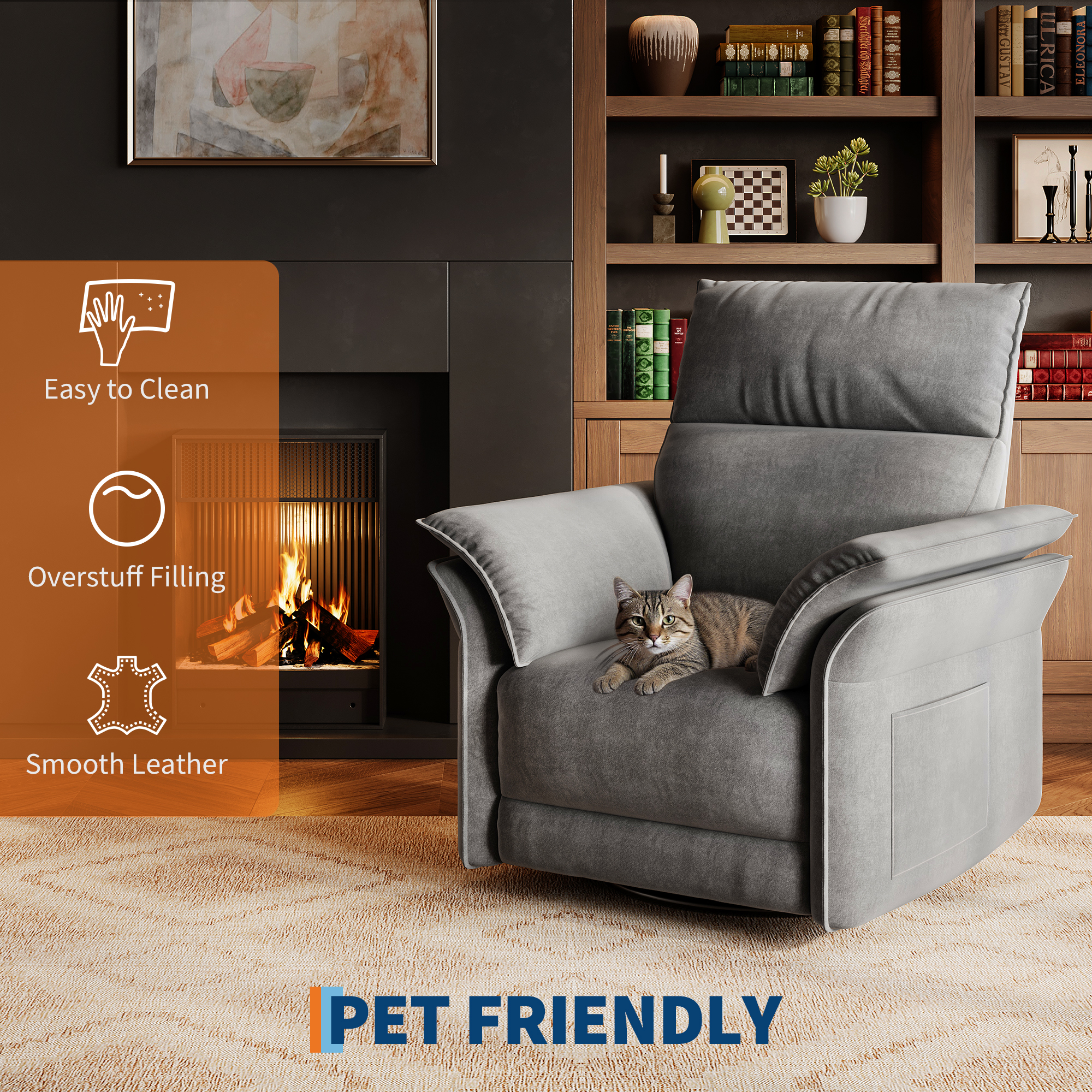 Power Recliner Chair Glider – Swivel Rocker with USB Charging Port, 270° Rotation, 350 lb Capacity, & Double-Layered Armrests – Chenille Upholstery for Living Room, Nursery, Bedroom