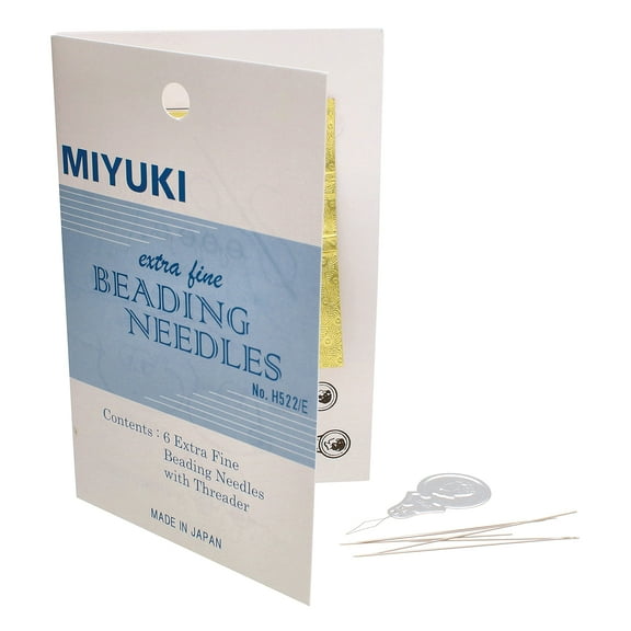 Miyuki Extra-Fine Beading Needles – 6 Pack, Assorted Sizes, 0.4mm diameter – Needle Threader Included – Made in Japan – Use with Delica Beads for Jewelry Making and Other Seed Bead Projects