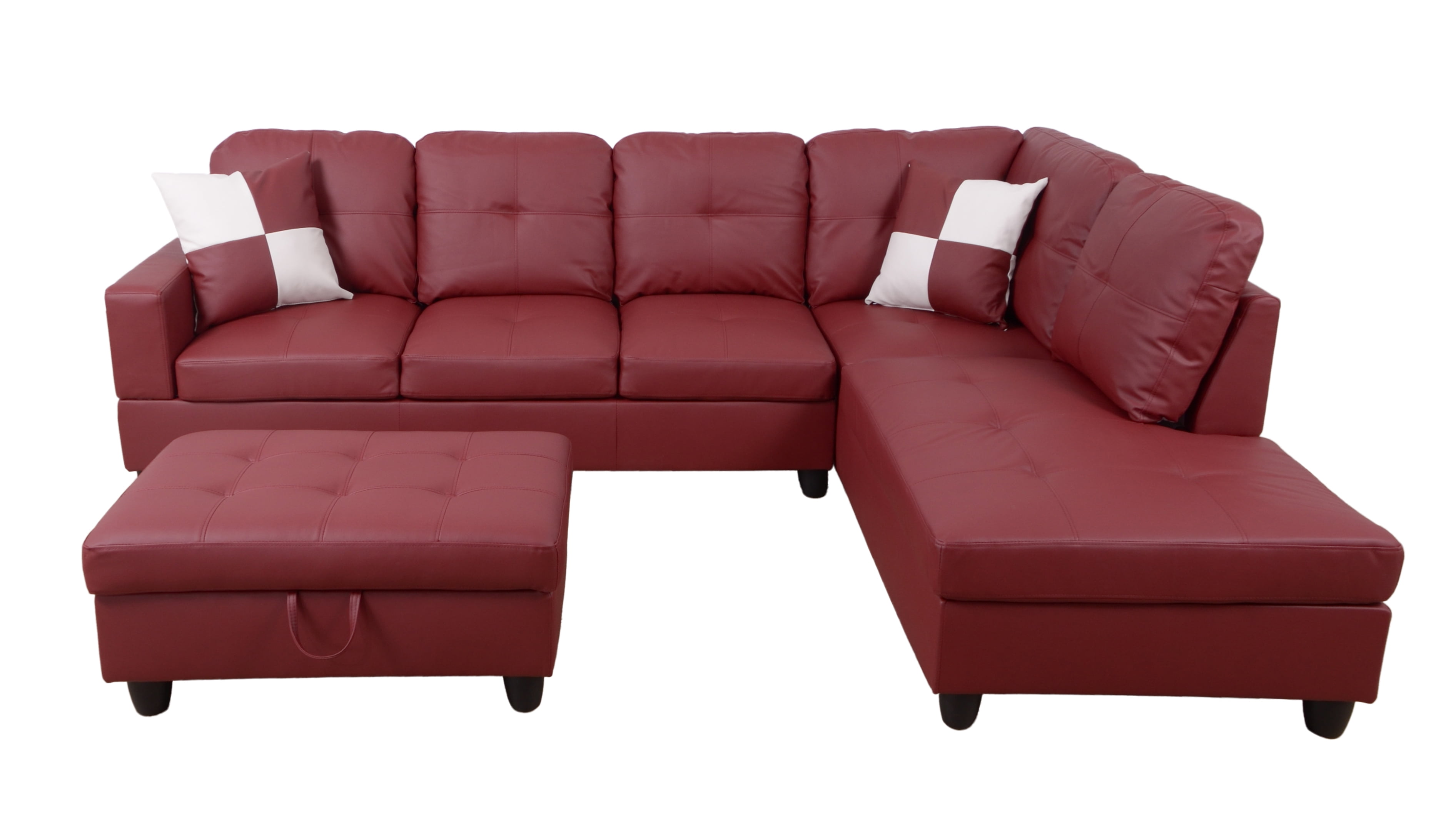 PonLiving Furniture Raphael Red Faux Leather Right Facing Sectional Sofa With Ottoman PonLiving Raphael Red Faux Leather Right Facing Sectional Sofa With Ottoman
