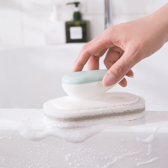 HOARBOEG Palm Cleaning Brush Scrub Brush With Handle Sponge Scrubbing Brush Sponge Cleaning Brush Plastic Handle Multifunctional Cleaning Tool Bath Tub Floor Brush, 5.51*3.14in Green