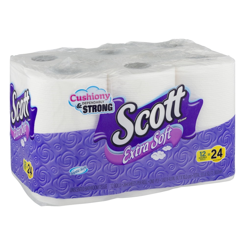 Scott Extra Soft Toilet Paper, Bath Tissue, 264 Sheets, 12 Double Rolls