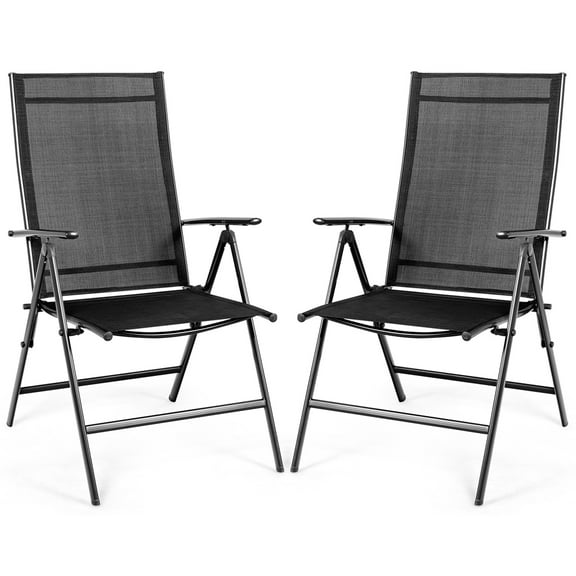 Gymax 2PCS Folding Chair Patio Garden Outdoor w/ Steel Frame Adjustable Backrest