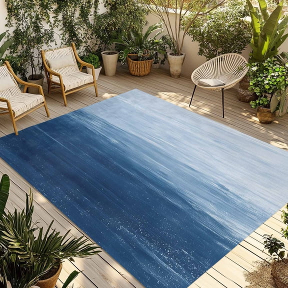 Navy Blue Ombre Outdoor Area Rug 4x6ft Decorative Indoor Outdoor Rug Abstract Ocean Texture Patio Area Rug for Porch, Deck, Balcony, Entryway, Camping & RV