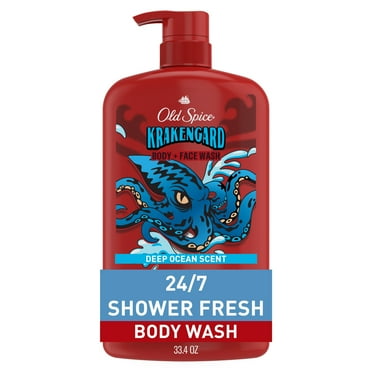 Old Spice Cleansing Body Wash for Men, 24/7 Shower Clean with Lasting Scent, 2 in 1 Face and Body Wash, Rich Lather, Krakengard, Deep Ocean Scent, 33.4oz