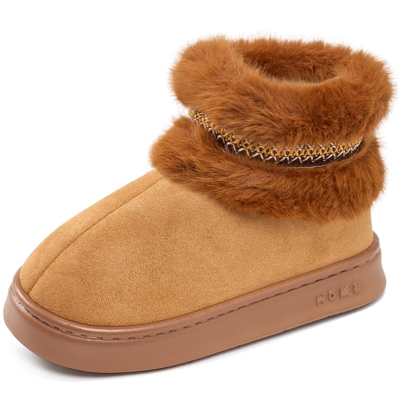 Ecetana Women's Fuzzy Plush House Slippers Warm Memory Foam Indoor Outdoor Non-Slip Booties