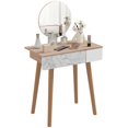 thumbnail image 1 of Oak & White Vanity Desk with Adjustable Mirror | Bedroom Dressing Table with Drawer | 27.6" x 15.4" Compact Design, 1 of 7