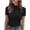 Black, variant on Women's High Neck Tees Ribbed Short Sleeve T-Shirt with Scallop Trim Stretchy Summer Top Green S