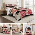 thumbnail image 6 of King Quilt Set 96''x106'', Flower Stripes Lightweight Bedspread Coverlet Set with 2 Pillow Shams, Black White Geometric Pink Rose Floral Breathable All Season Quilt Bedding for Bedroom/Guest Room, 6 of 9